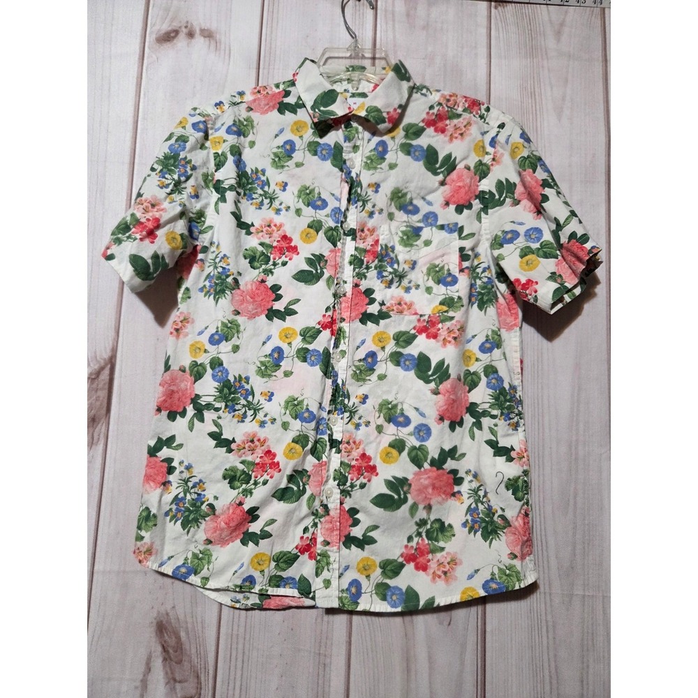 Old Navy Mens Floral Everyday Shirt White Short Sleeve Button Down Regular Fit M